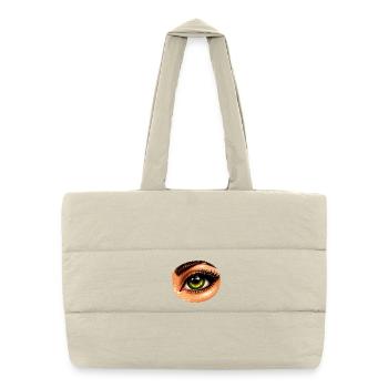 Illustration de l’œil vert - Sac shopping matelassé - blanc naturel - Devant