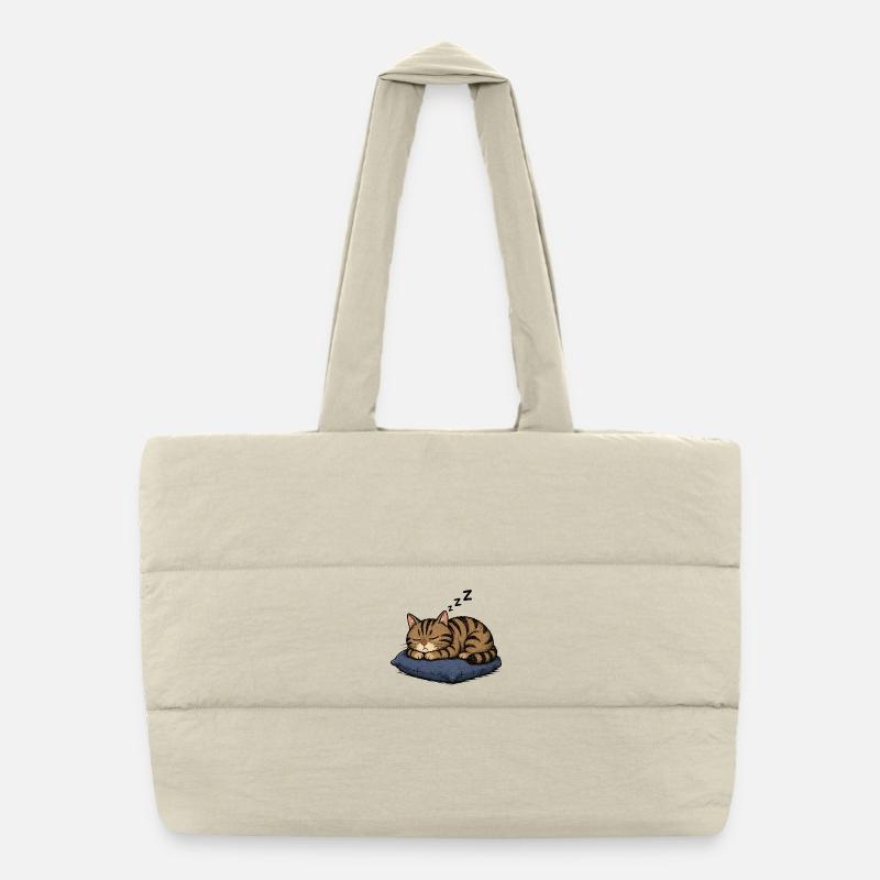 Sleeping cat on pillow - Puffer Shopping Bag - natural