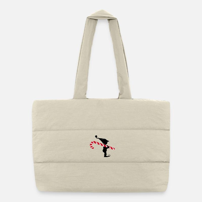 Funny Christmas gnome with candy cane Puffer Shopping Bag