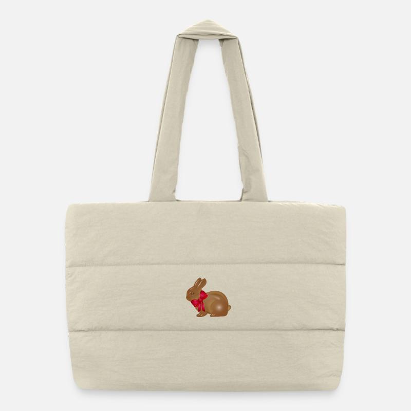 Chocolate Easter bunny with red bow motif Puffer Shopping Bag