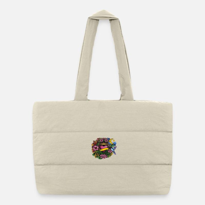 Herz Krone Blumen Kolibri Design Puffer-Einkaufstasche