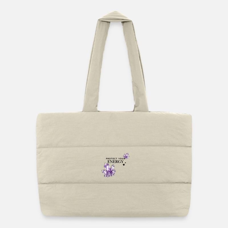 Violette Kristallcluster auf Schwarz Puffer-Einkaufstasche