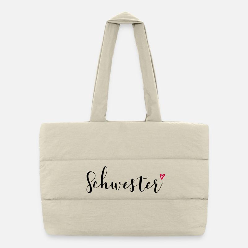 Schwester Herz Geschenkidee - Puffer-Einkaufstasche - Naturweiß