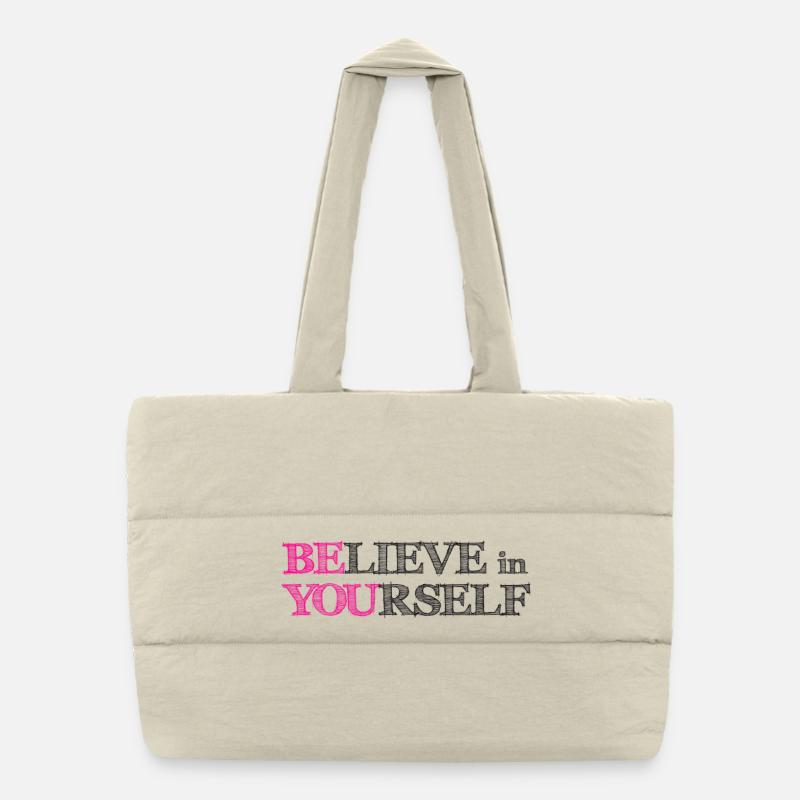 Glaube an dich selbst – Pink, kritzel schwarz Puffer-Einkaufstasche