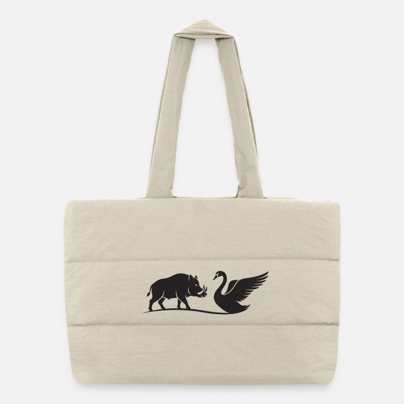 Wild Boar and Swan Black Silhouettes Puffer Shopping Bag
