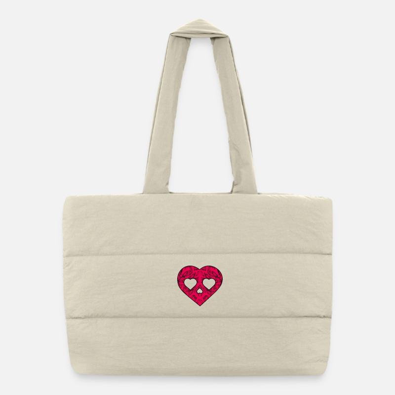 Floral Red Skull Heart Puffer Shopping Bag