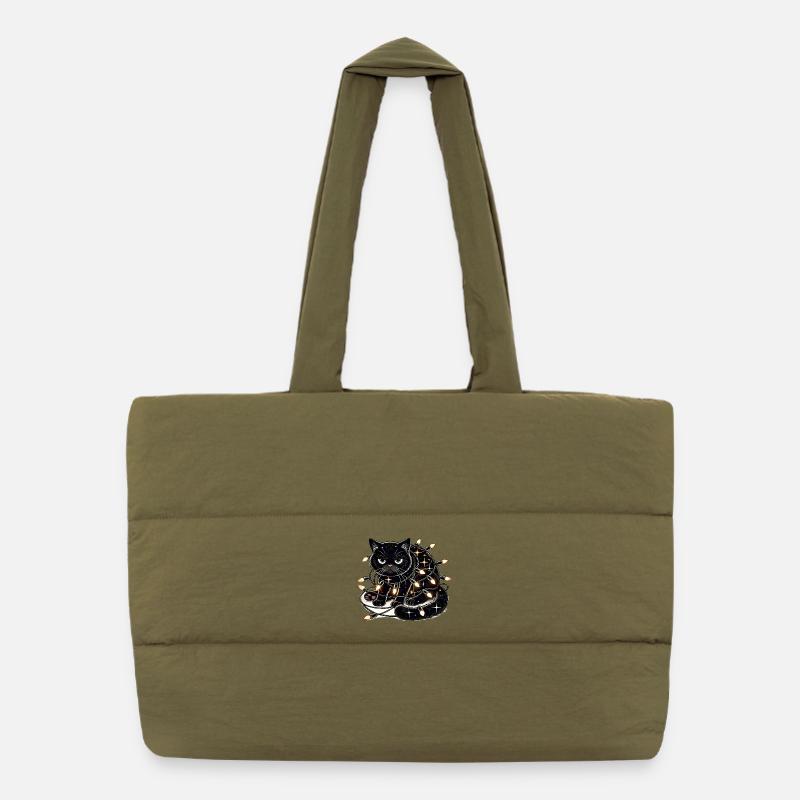 Grumpy Christmas Cat. Meow but please without tinsel Puffer Shopping Bag