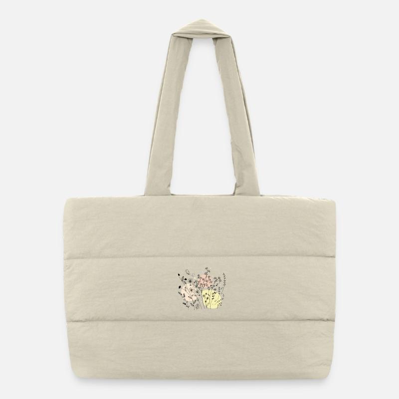 Delicate Botanical Line Art Design Puffer Shopping Bag