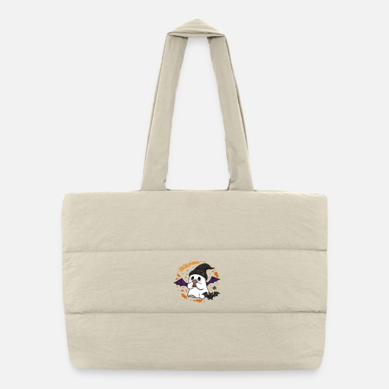 Cute ghost Halloween with hat and coffee Puffer Shopping Bag