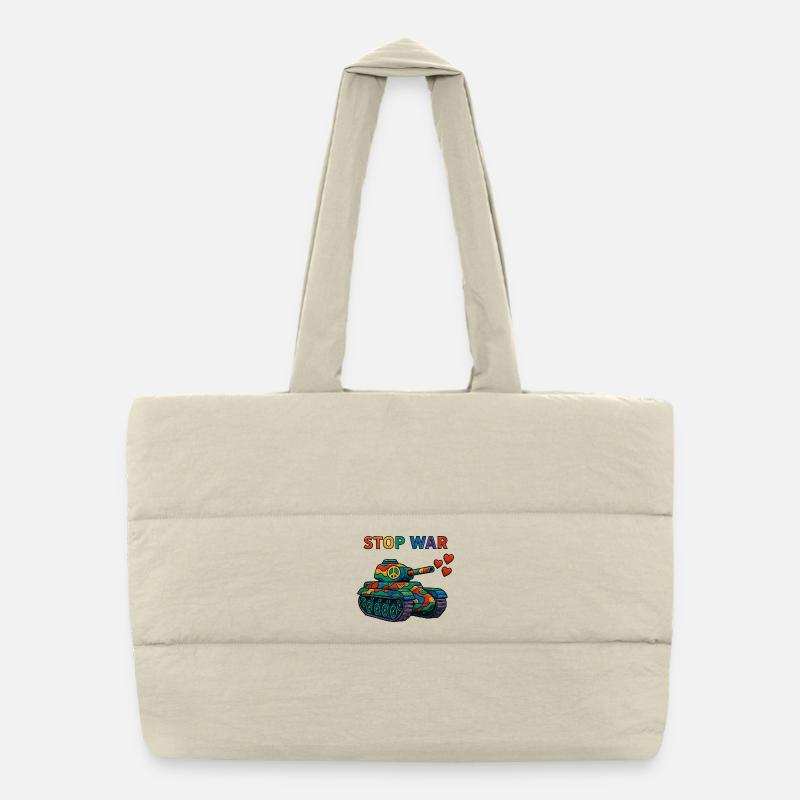 Char arc-en-ciel avec signe de paix – STOP WAR Sac shopping matelassé
