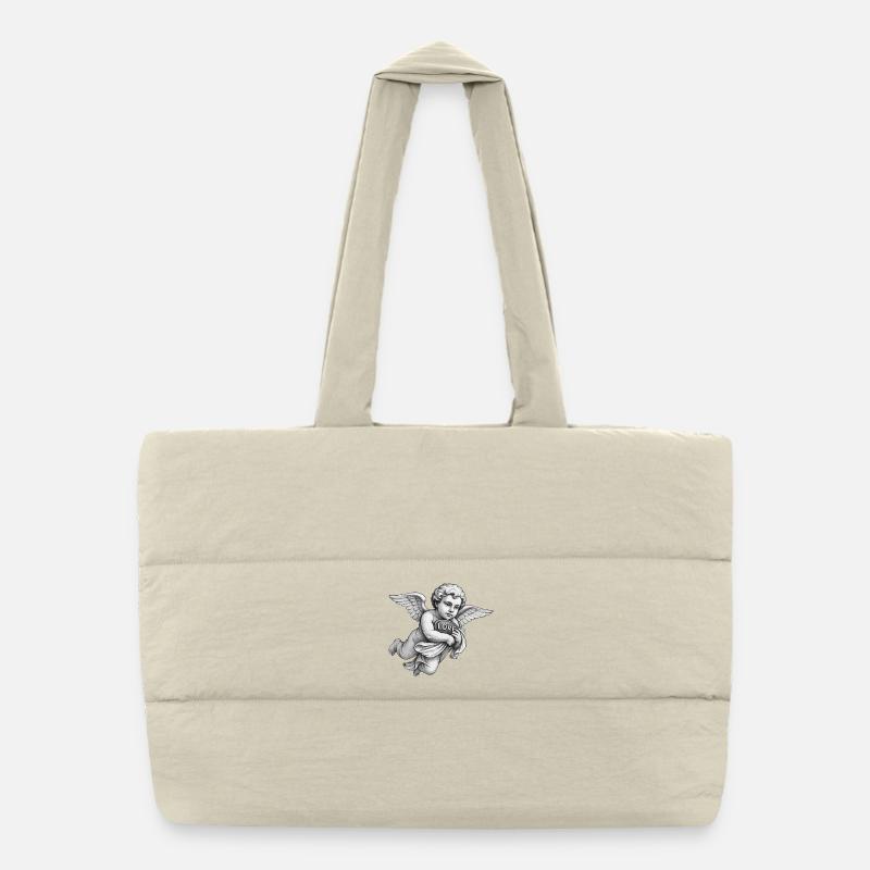 CUPID CHERUB - black & white Puffer Shopping Bag