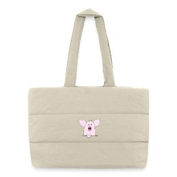 Cuddly Pink Pig Cartoon - Puffer Shopping Bag - natural - Front