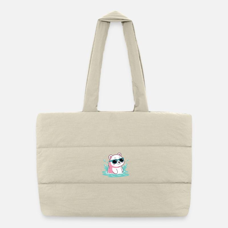 Aquatic Polar Bear in Cool Glasses Puffer Shopping Bag