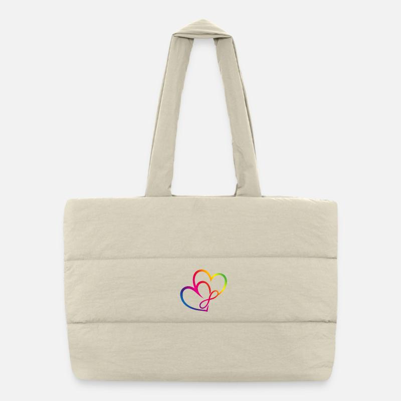 Zwei Herzen Regenbogen Infinity Love CSD LGBT - Puffer-Einkaufstasche - Naturweiß