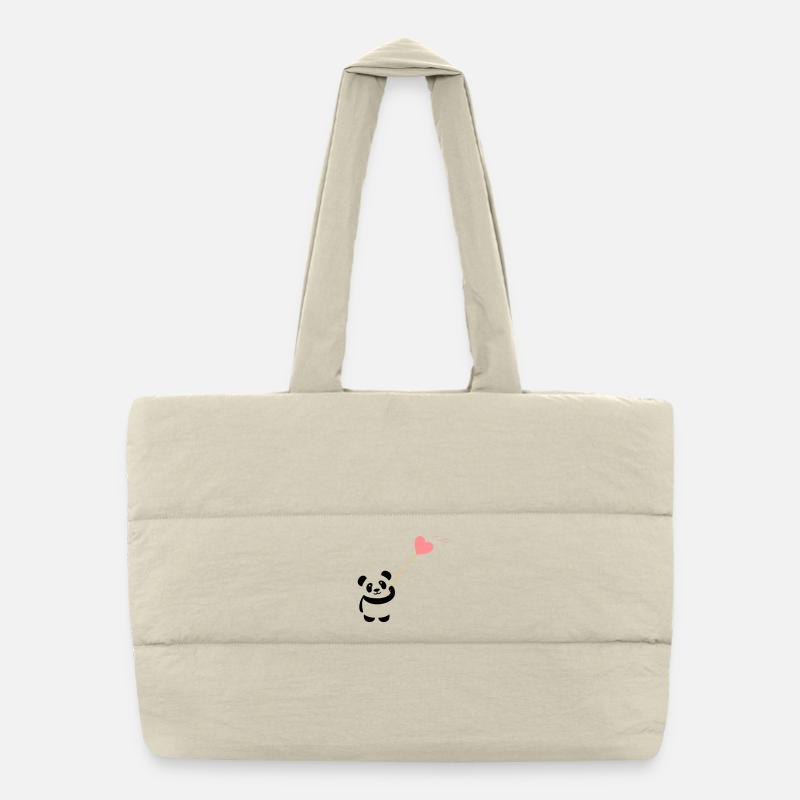 panda heart cute balloon bear big thick kusch - Puffer Shopping Bag - natural