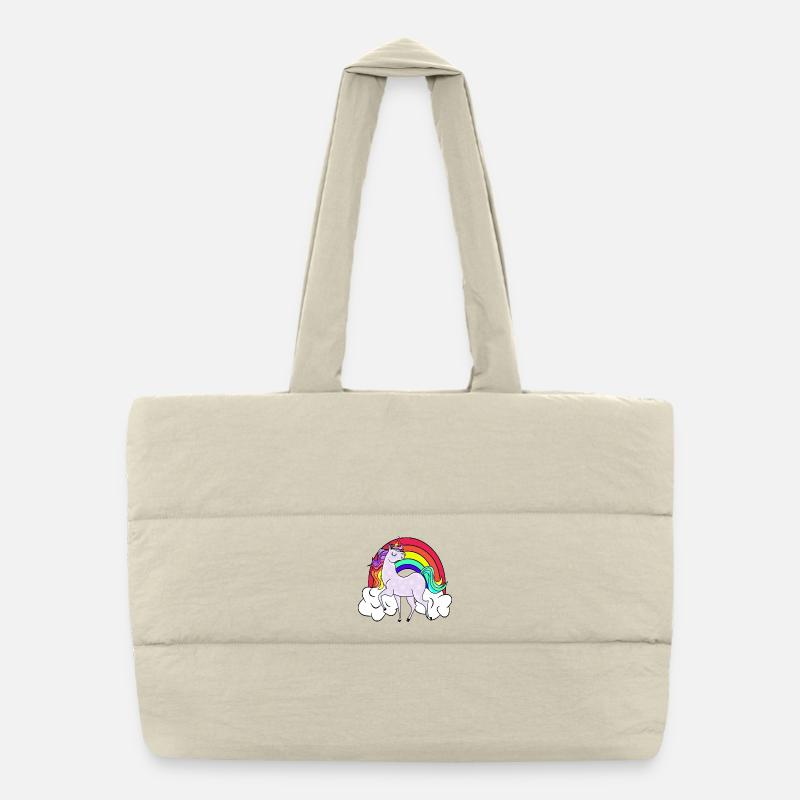 Einhorn mit Regenbogen und Wolken Puffer-Einkaufstasche