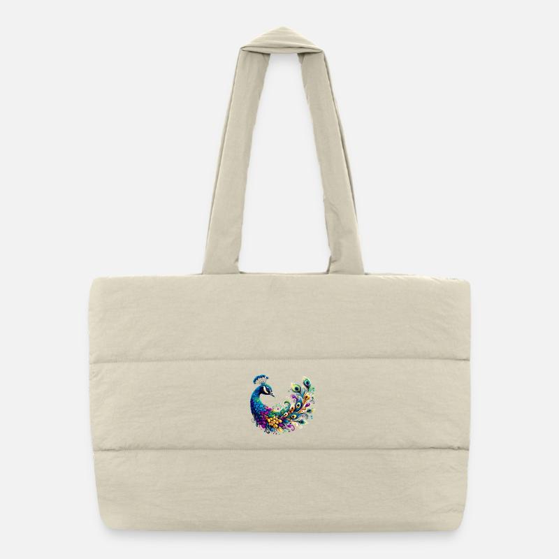 Pfau - Puffer-Einkaufstasche - Naturweiß