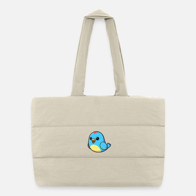 Cheerful Blue Bird Cartoon Puffer Shopping Bag