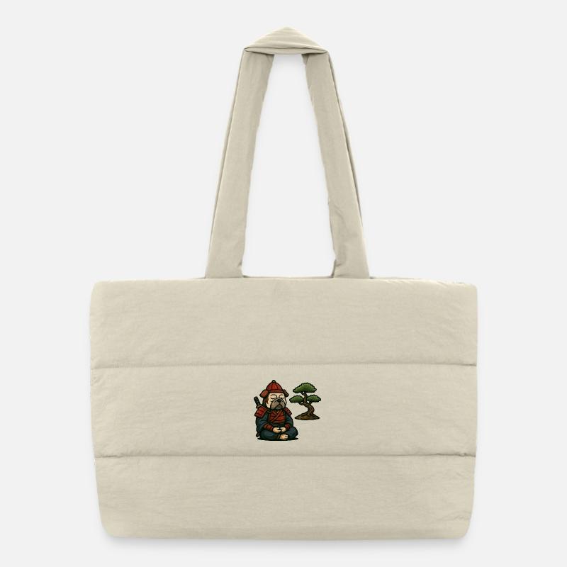 Bouledogue samouraï méditant avec un bonsaï Sac shopping matelassé