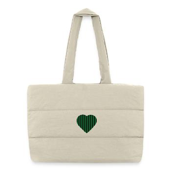 Cœur rayé vert contre noir vert-noir - Sac shopping matelassé - blanc naturel - Devant