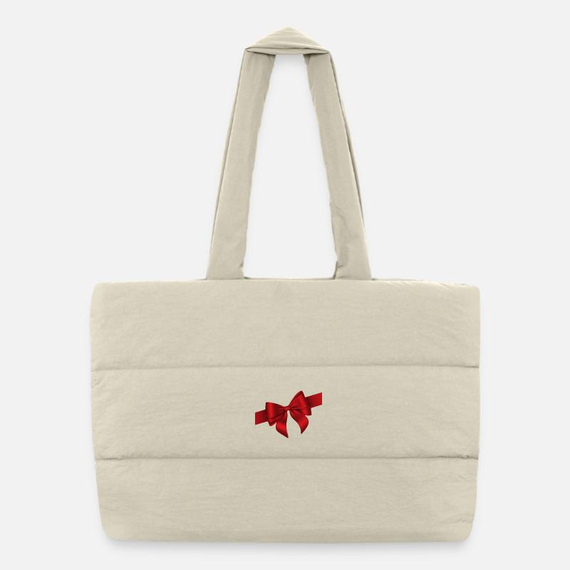 Red Bow Elegance - Puffer Shopping Bag - natural