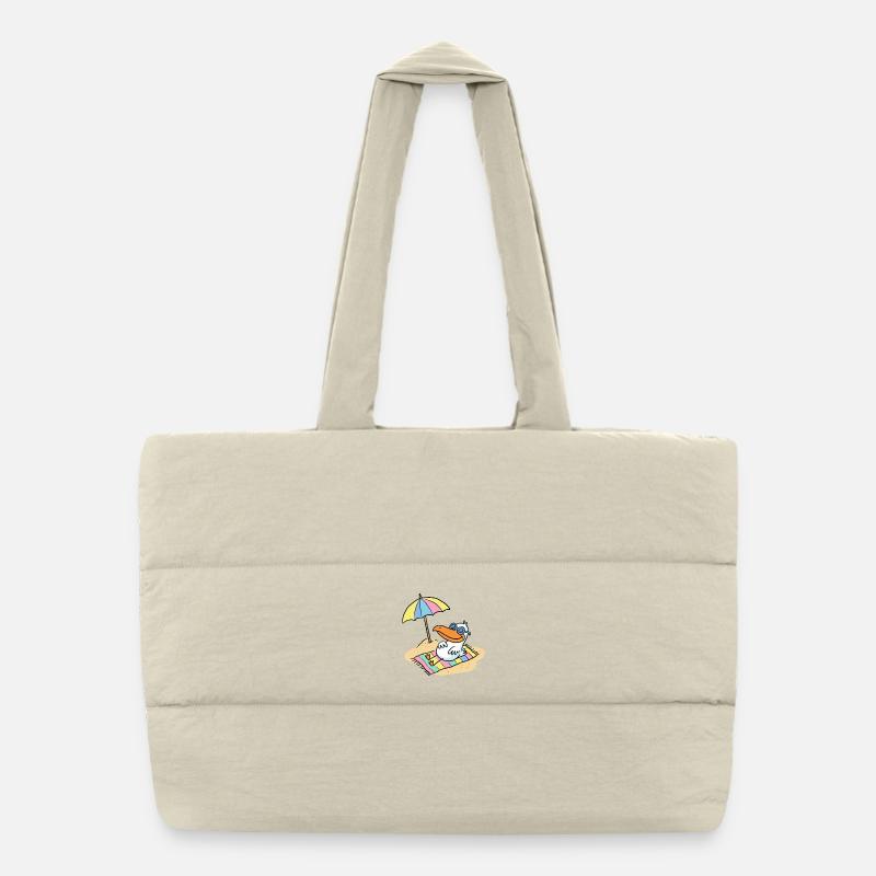 Sun bird on the beach with umbrella Puffer Shopping Bag