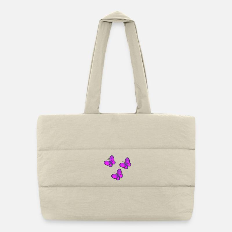 Neon Pink Butterflies Trio Puffer Shopping Bag