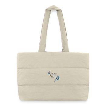 Motifs with lilac and positive slogan - Puffer Shopping Bag - natural - Front