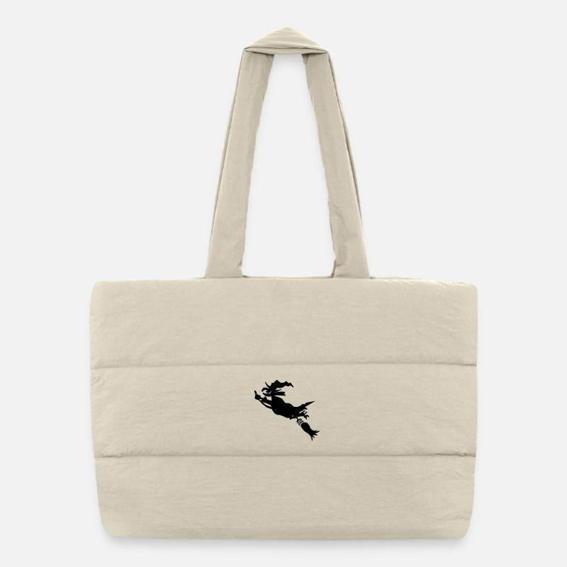 Witch on broom funny - Puffer Shopping Bag - natural