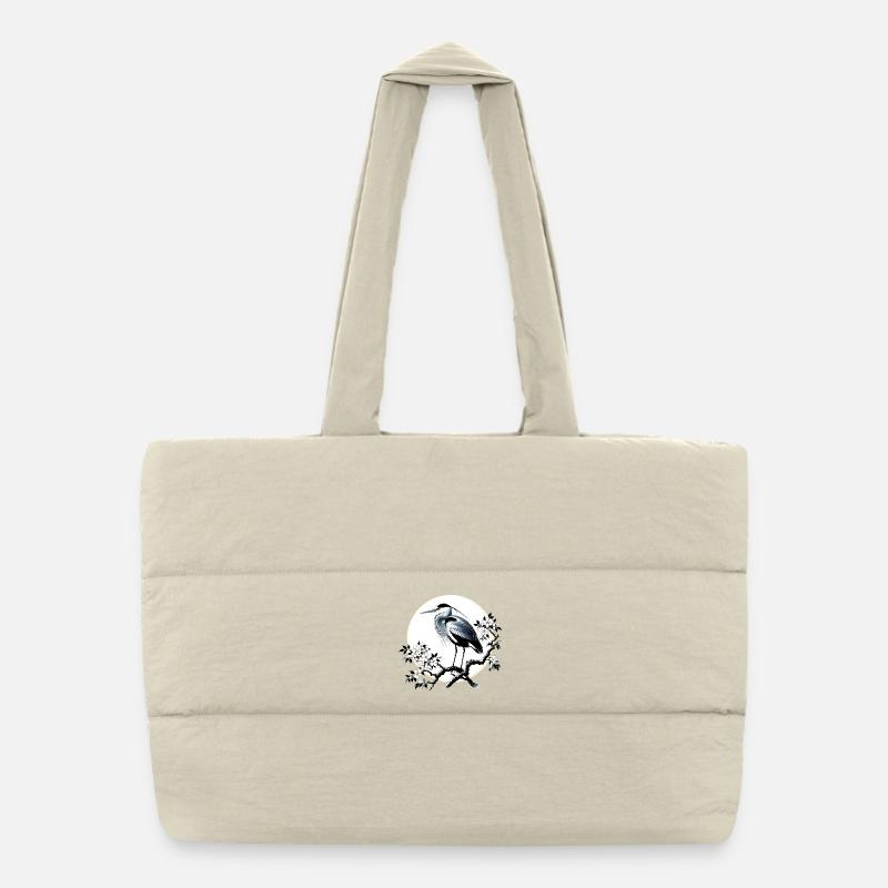 Grey White Heron Japanese Japan Puffer Shopping Bag