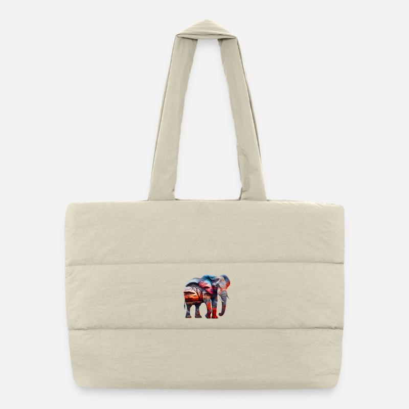 Elefant - Puffer-Einkaufstasche - Naturweiß
