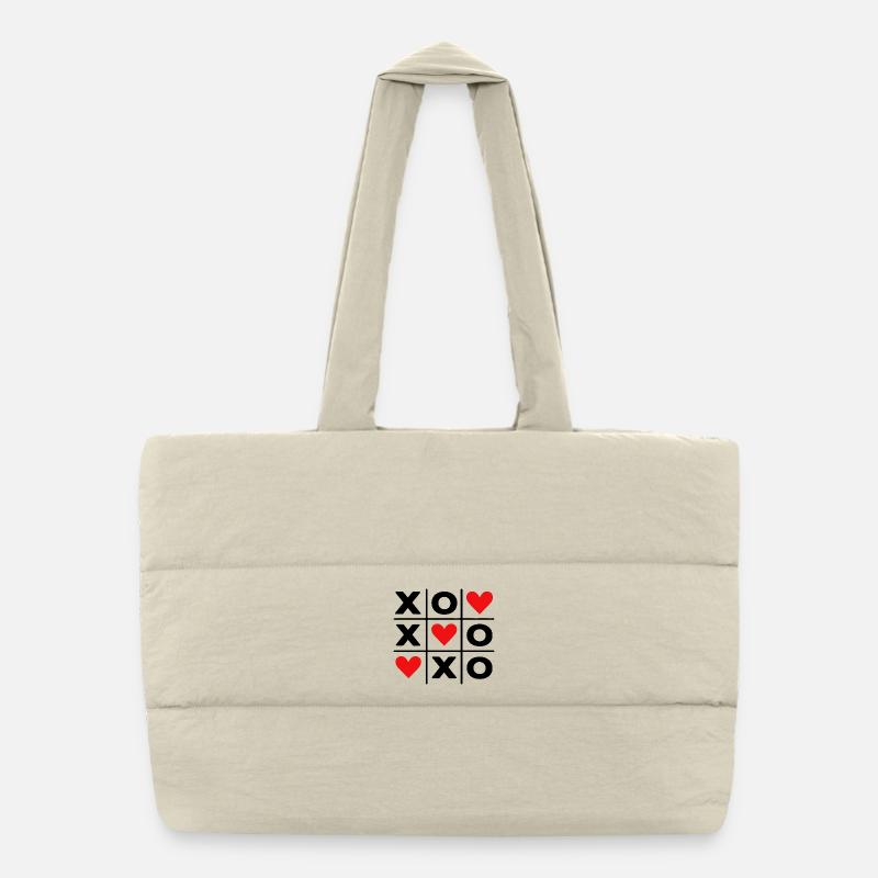 Minimal Red Hearts Love Cute Aesthetic Puffer Shopping Bag
