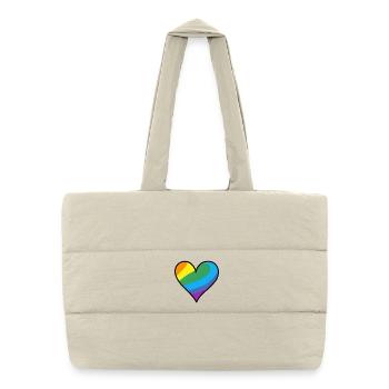 Rainbow Heart Pride Print - Puffer Shopping Bag - natural - Front
