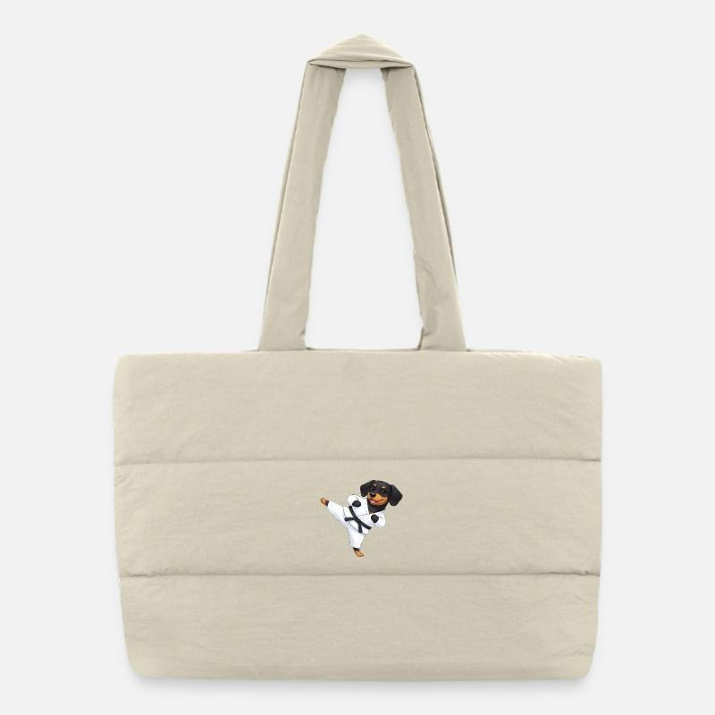 Süßer Rottweiler Dackel Karate Cartoon Kampfsport - Puffer-Einkaufstasche - Naturweiß