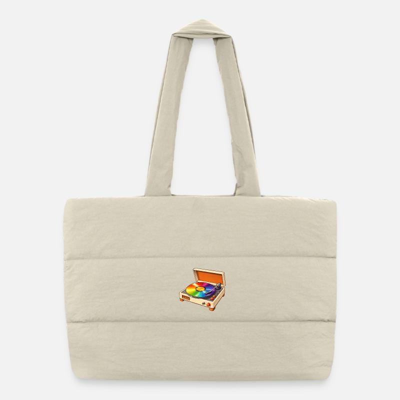 Retro turntable with rainbow record Puffer Shopping Bag