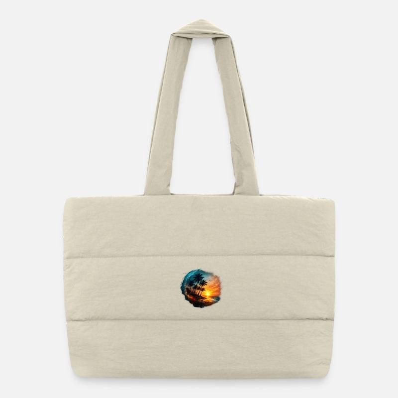 Coucher soleil palmier plage Sac shopping matelassé