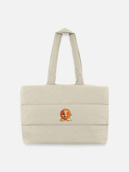 Lion drôle i tête de lion comique i illustration - Sac shopping matelassé - blanc naturel