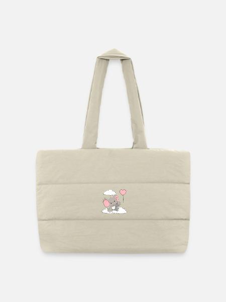 Elefant Baby Luftballon Wolken Himmel fliegen - Gesteppte Shopping Bag - Naturweiß