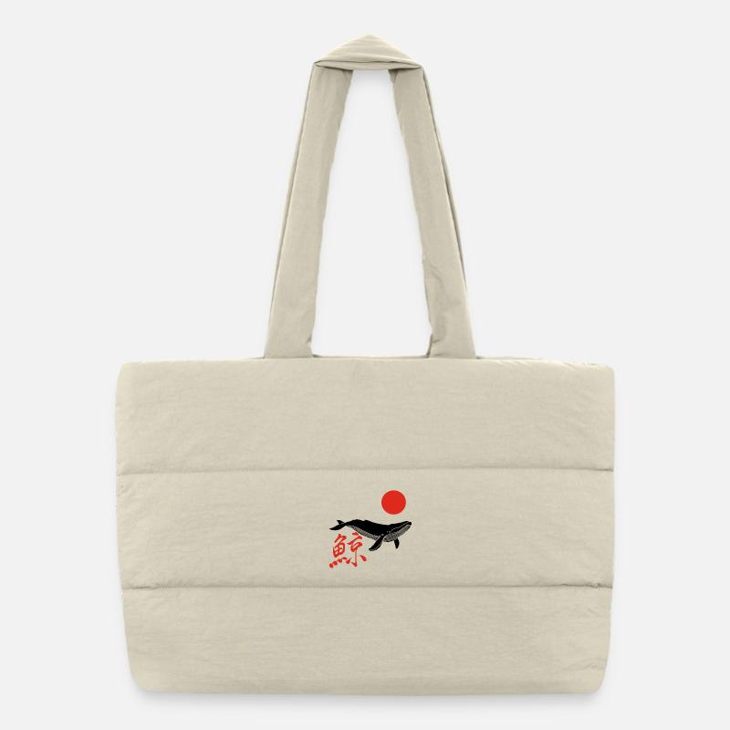 Baleine noire et soleil rouge Sac shopping matelassé