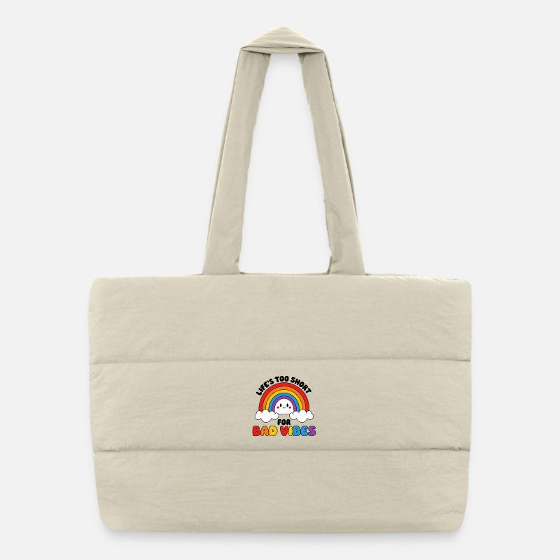 Joyful Rainbow with Cheery Cloud Faces Puffer Shopping Bag