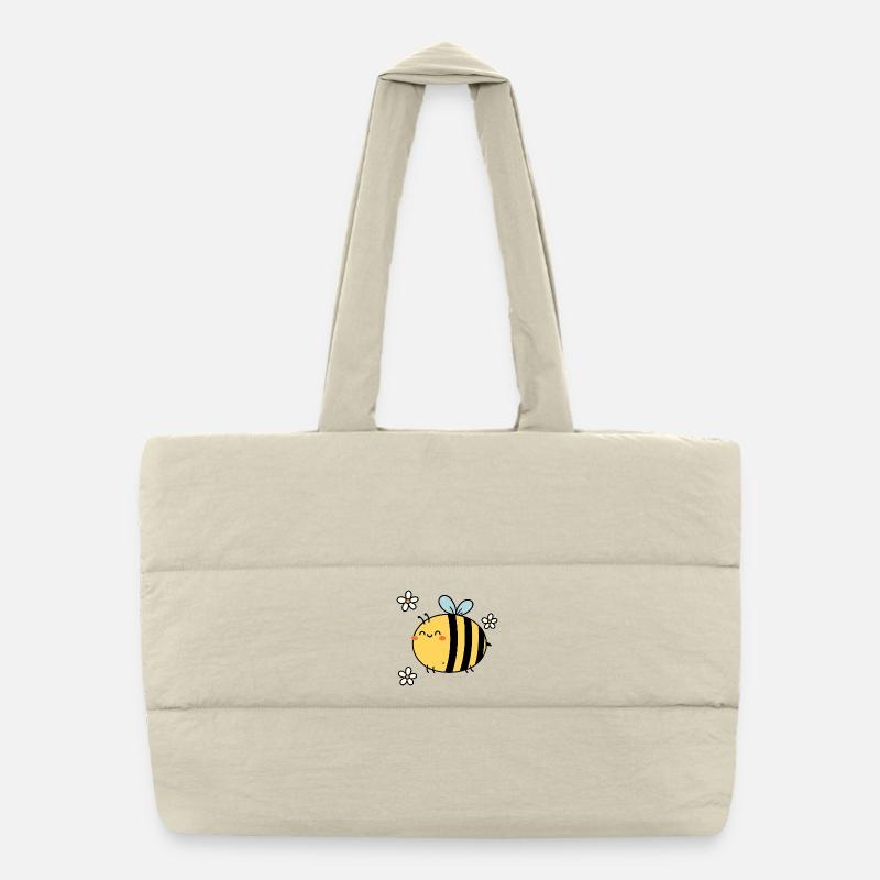 Summend vor Freude – Kawaii Bee & Blossoms Puffer-Einkaufstasche