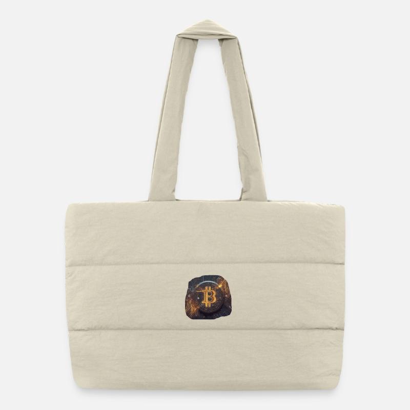 Glowing Bitcoin Artwork Crypto Puffer Shopping Bag