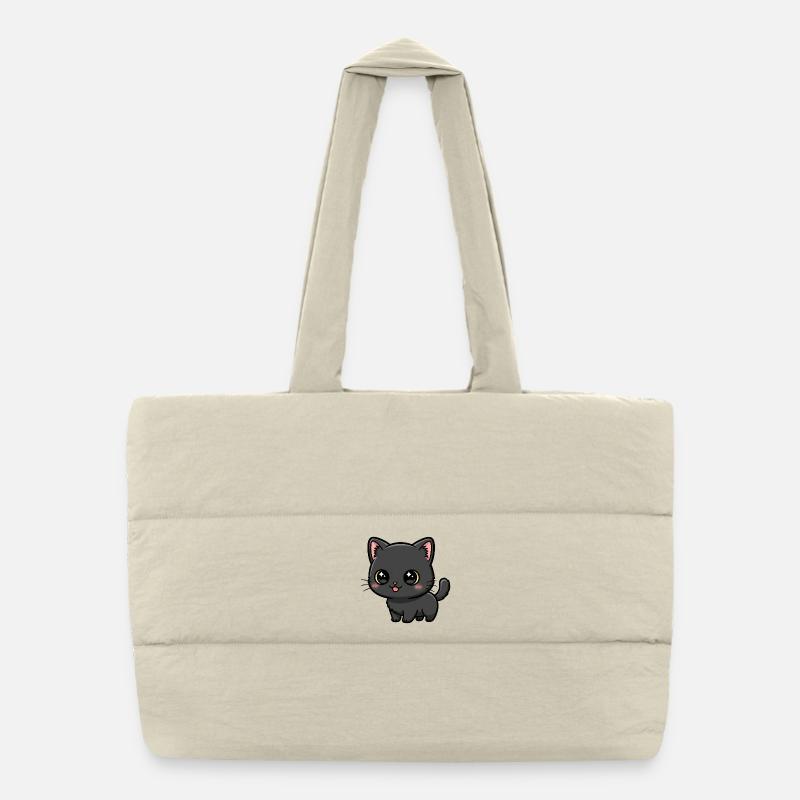 Midnight Kawaii Kitten Puffer Shopping Bag