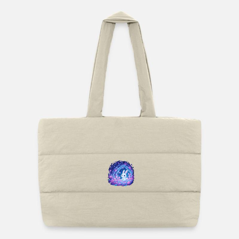 Moonlight Rabbit in the Rose Forest Puffer Shopping Bag