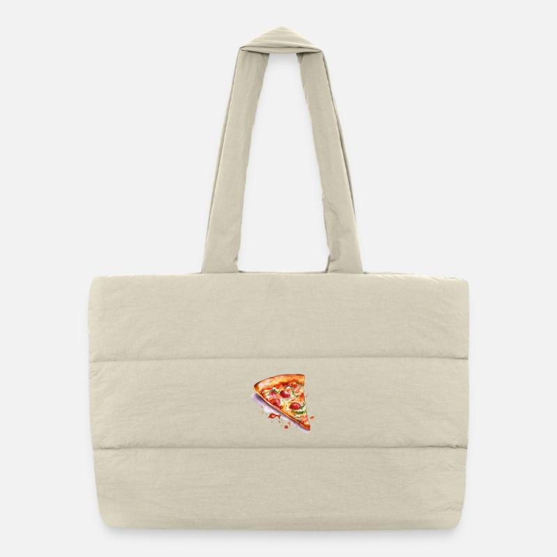 Aquarell Pizza  Puffer-Einkaufstasche