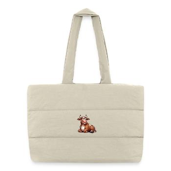 Funny Cow Cartoon Skeptical Bull Comic - Puffer Shopping Bag - natural - Front