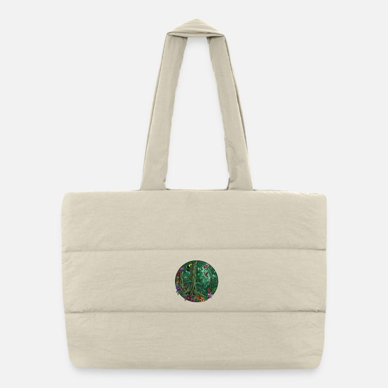 Peinture circulaire de la jungle tropicale Sac shopping matelassé