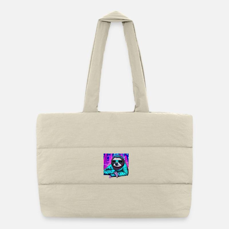 Retrowave Sloth - Ukiyo-e painting Puffer Shopping Bag