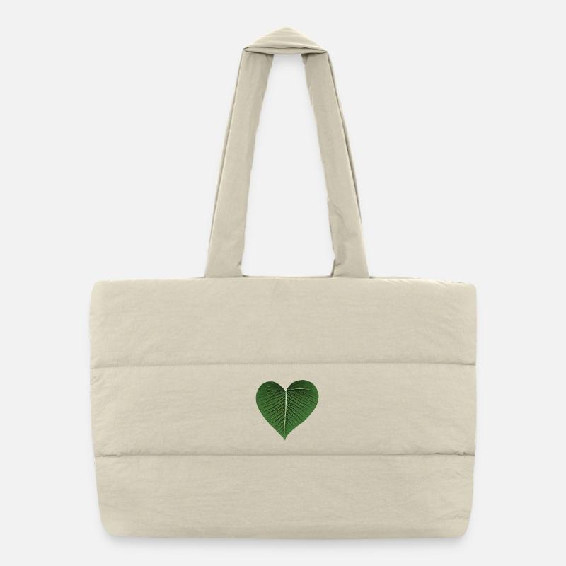 Green Leaf Heart - Puffer Shopping Bag - natural