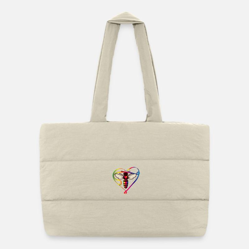 stylized bee in colorful look and bee heart Puffer Shopping Bag